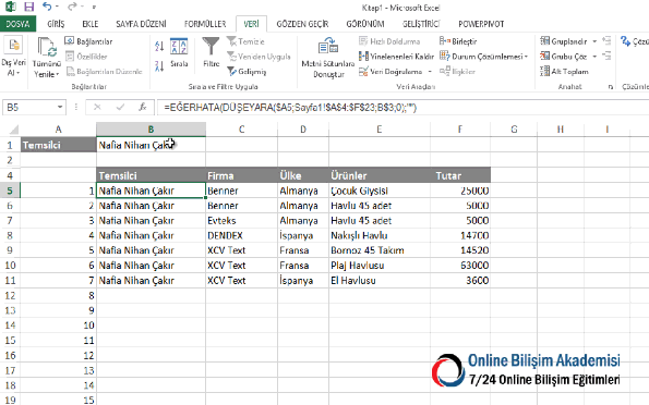 Veri Doğrulama-Düşeyara işlevi- Ad tanımlama ve Eğersay işlevleri