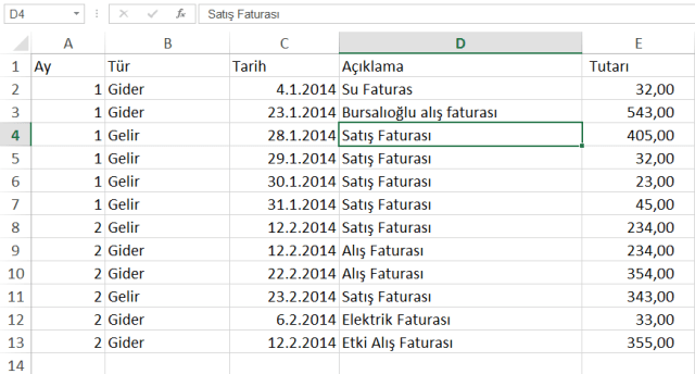Excel KDV Takip Tablosu Oluşturmak