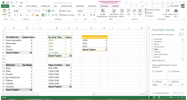 vidoport.com Excel Özet Tablo Eğitimleri
