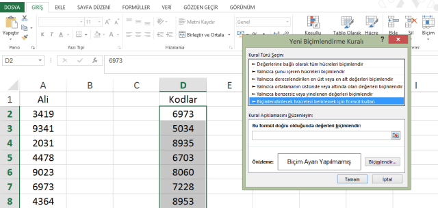 vidoport.com Koşullu Biçimlendirme ile Aranan Değerleri Bulmak