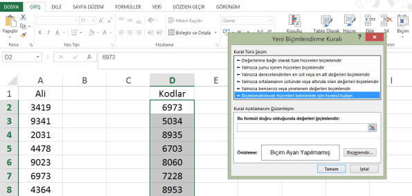 Koşullu Biçimlendirme ile Aralıkta Olan-Olmayan Değerleri Bulmak