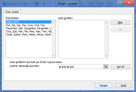Excel'de Özel Sıralama Yapmak