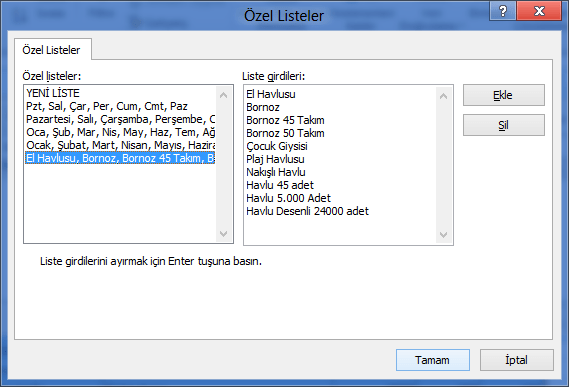 Özel Sıralama Yapmak