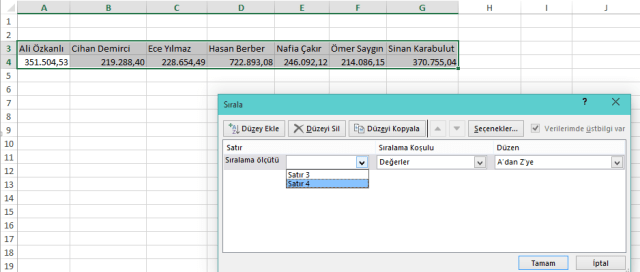 İleri Düzey Excel Eğitimleri-Ömer BAĞCI-Yatay Sıralama