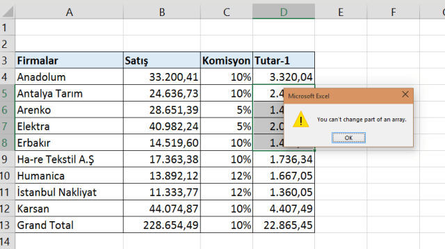 Excel'de dizi nedir ?- Ne Amaçla Kullanılır..