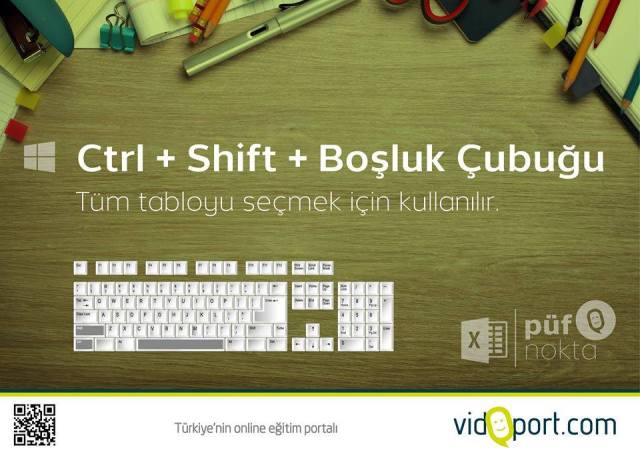 Excel kısayolları- ctrl + shift + boşluk çubuğu kullanımı