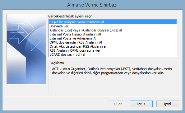 outlook kişi alma vidoport
