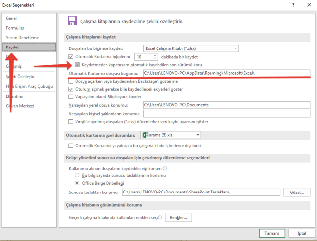 Excel'de kaydetmediğiniz dosyaları kurtarmak.png