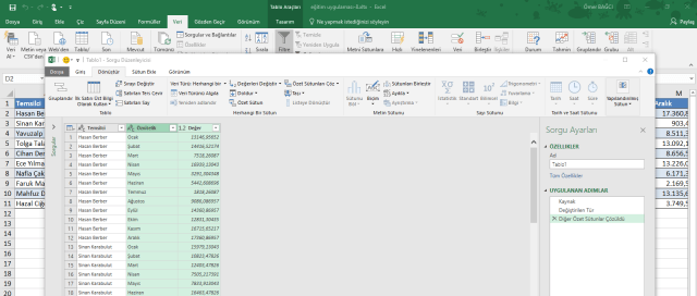 Excel'de Al ve Dönüştür Özelliğinin kullanılması