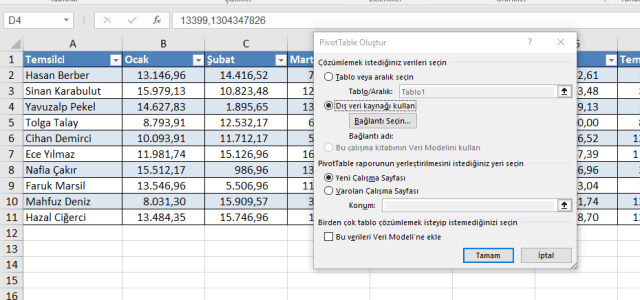 Excel'de Al ve Dönüştür Özelliğinin kullanılması