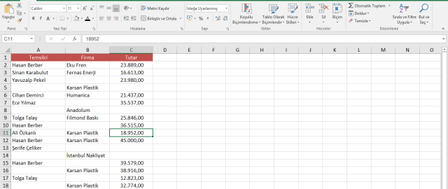 Excel'de boş hücreleri otomatik olarak doldurmak-vidoport
