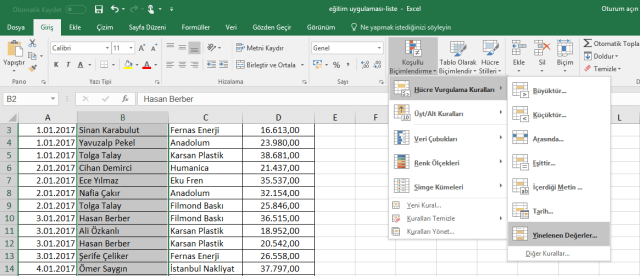 Excel eğitimleri- Koşullu Biçimlendirmeleri kullanmak