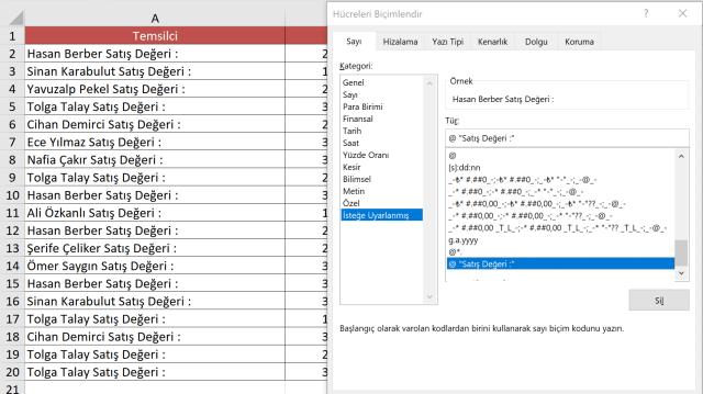 Excel de @ işareti kullanımı