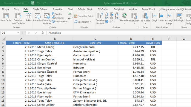Excel Özet Tablo oluşturma ve çift sütunlu grafik yaratma