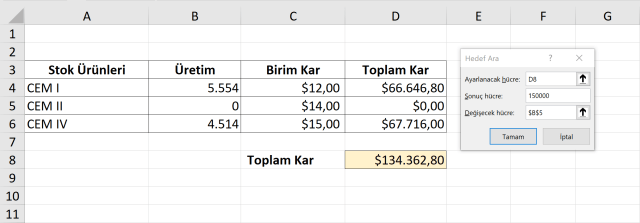 Excel Hedef Ara kullanımı- vidoport