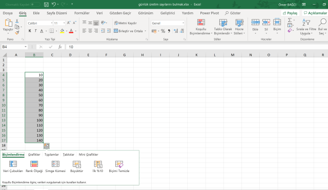 Excel Otomatik Doldurma Seçenekleri Çıkmıyor