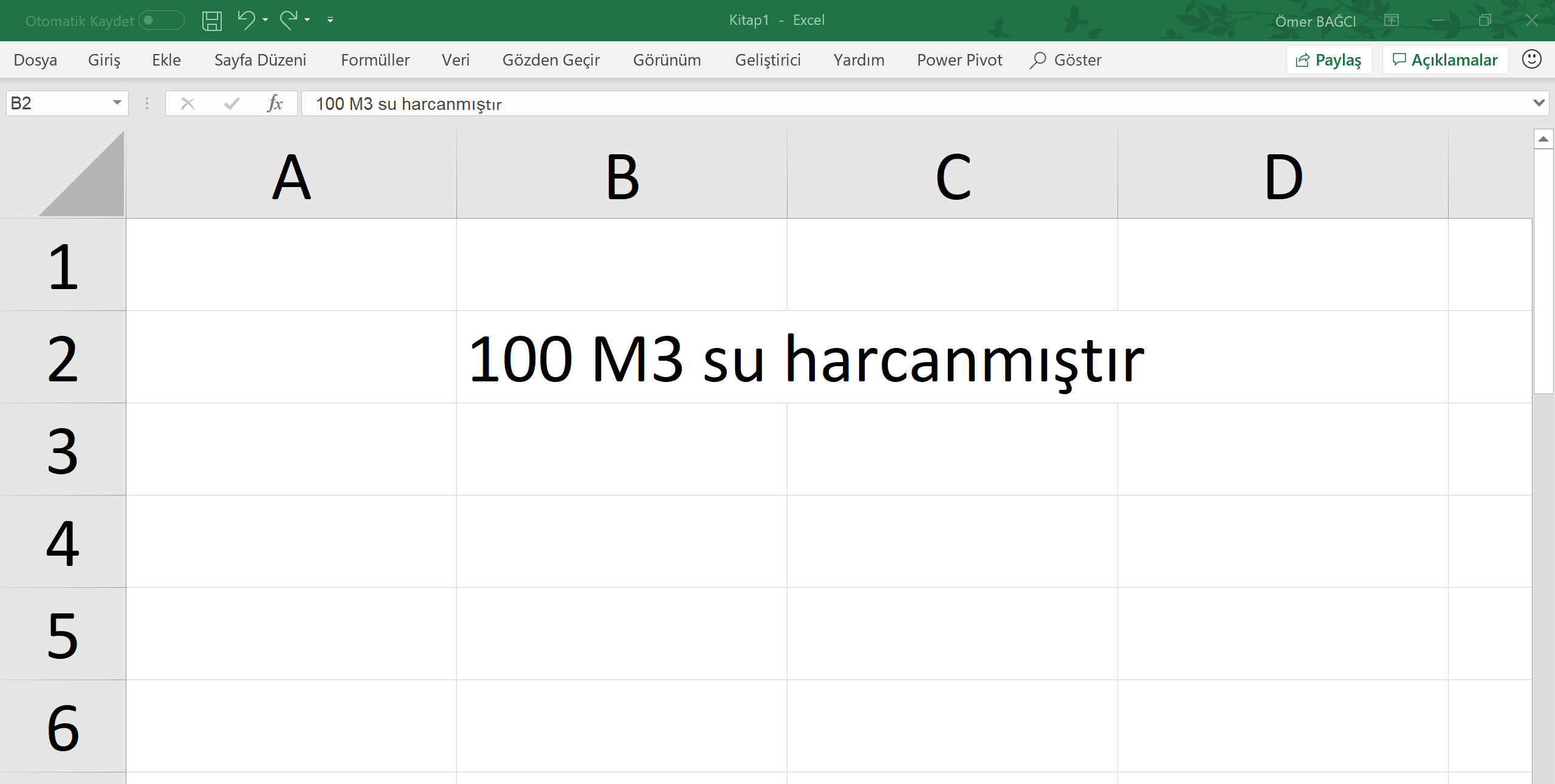 Excelde Metre kare / metre küp yazmak