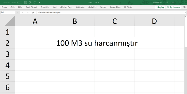 Excelde Metre kare / metre küp yazmak